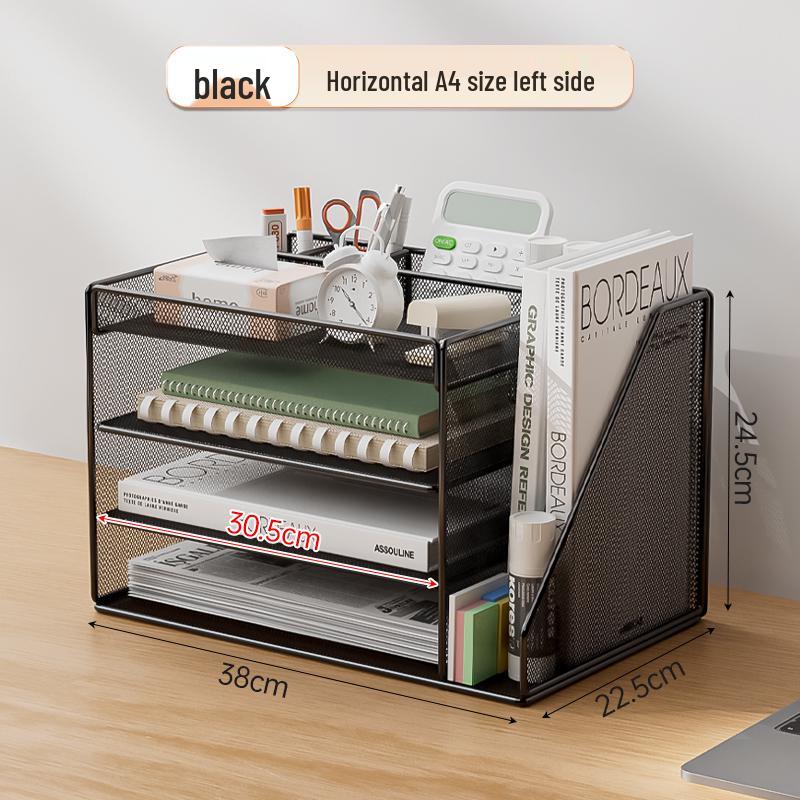 Schreibtisch-Organizer: Vertikale Aktenaufbewahrung, Bücherregal, Aktenständer und Stifthalter.