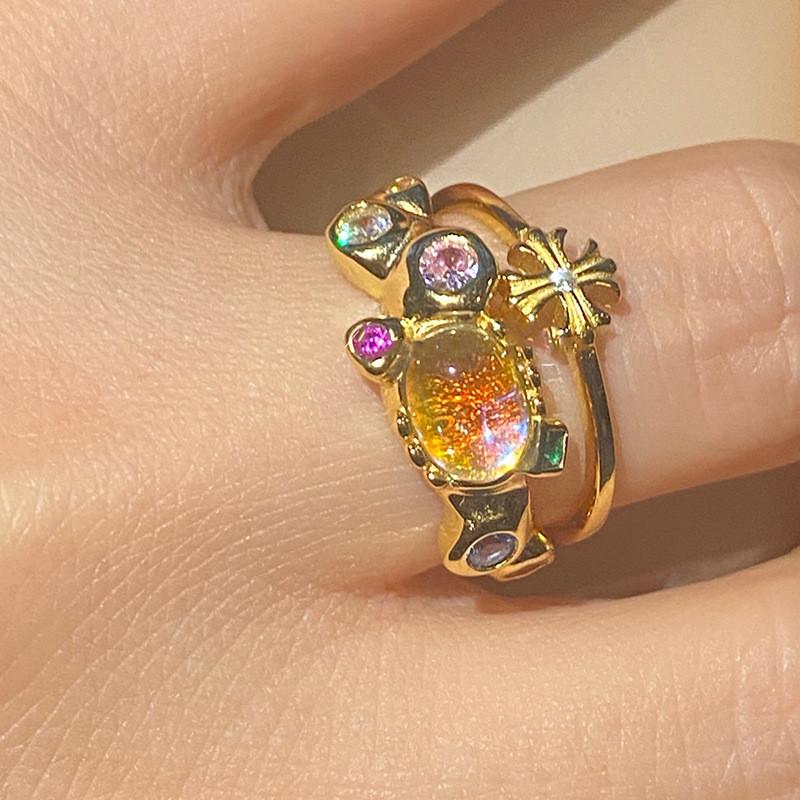 Fashionable Open Adjustable Ring For Women In Stunning Colorful Zircon Opal Style