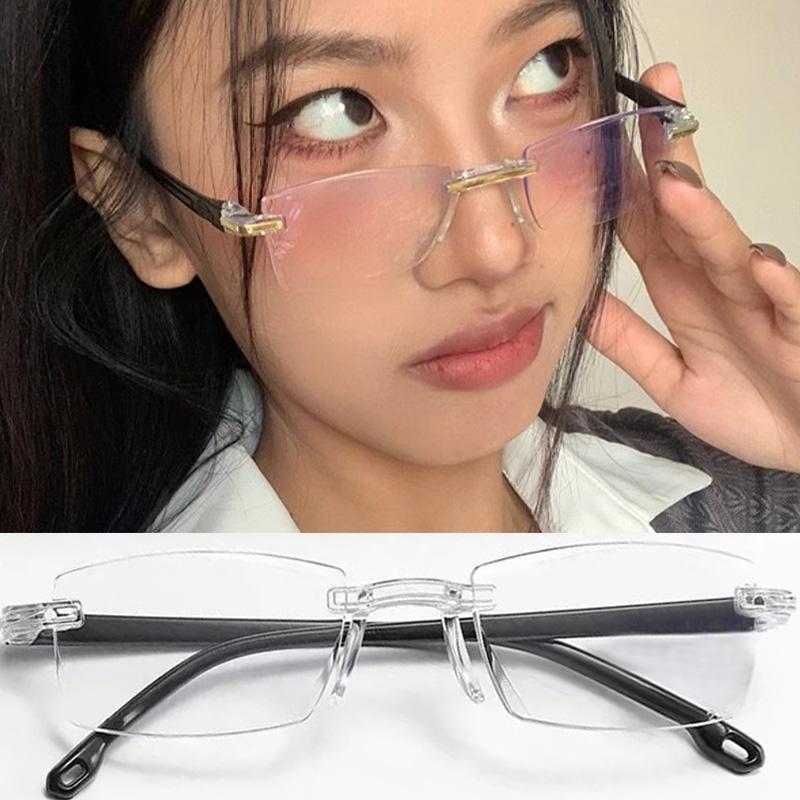 

Retro Narrow-frame Glasses Women Anti-Blue Light Rimless Y2K Square Harajuku Eyewear Decorative Computer Eyeglasses Accessories чорний
