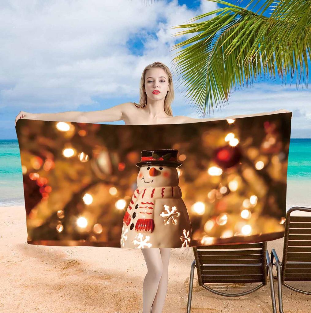 Merry Christmas Snowman Background Cute Single sided Printed Beach Towel Home Decoration Bath Towel 75x150cm Bathroom