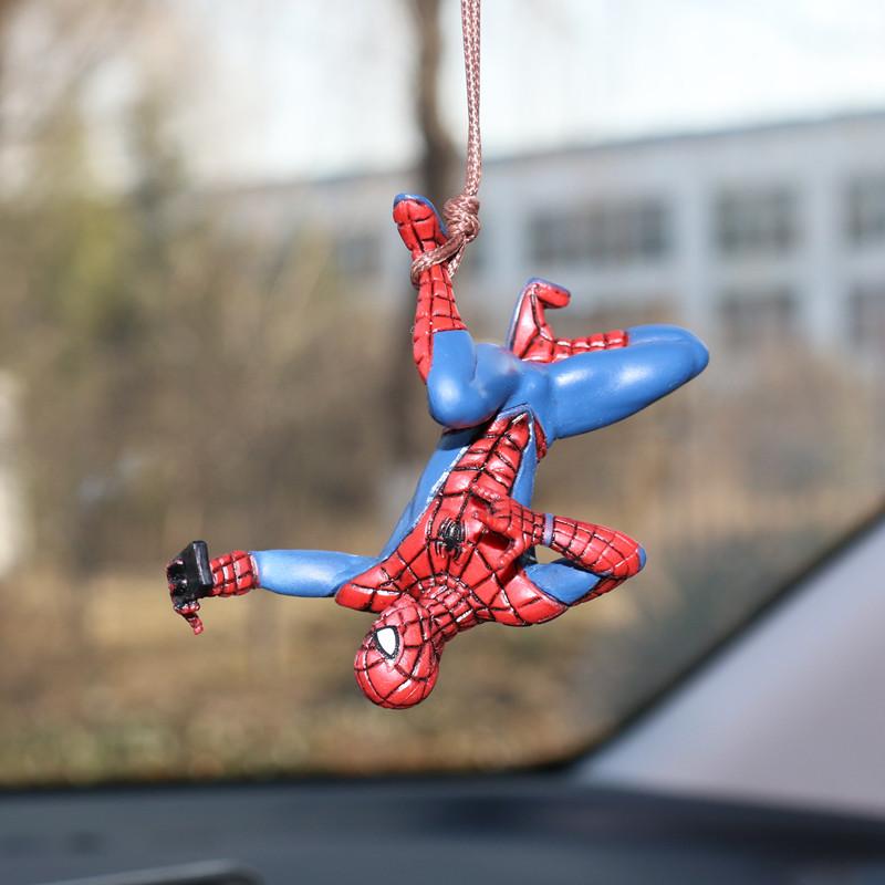 Cartoon Spider-Man Car Rearview Mirror Hanging Decoration Marvel Hero Deadpool Action Figure Car Hanging Decoration