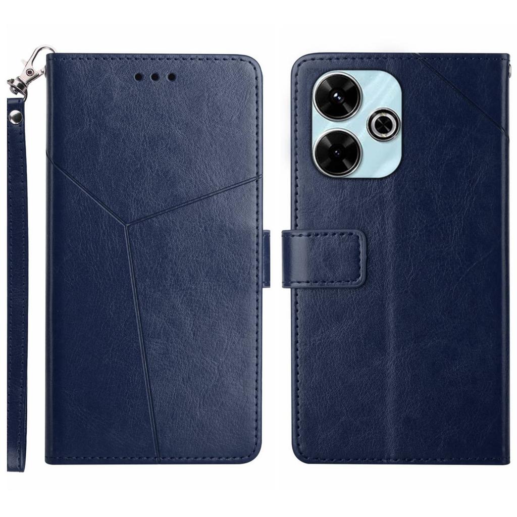 Für Xiaomi Redmi 13 5G/13 4G Hülle mit Handschlaufe Y-förmiger Linienaufdruck Leder-Handyhülle