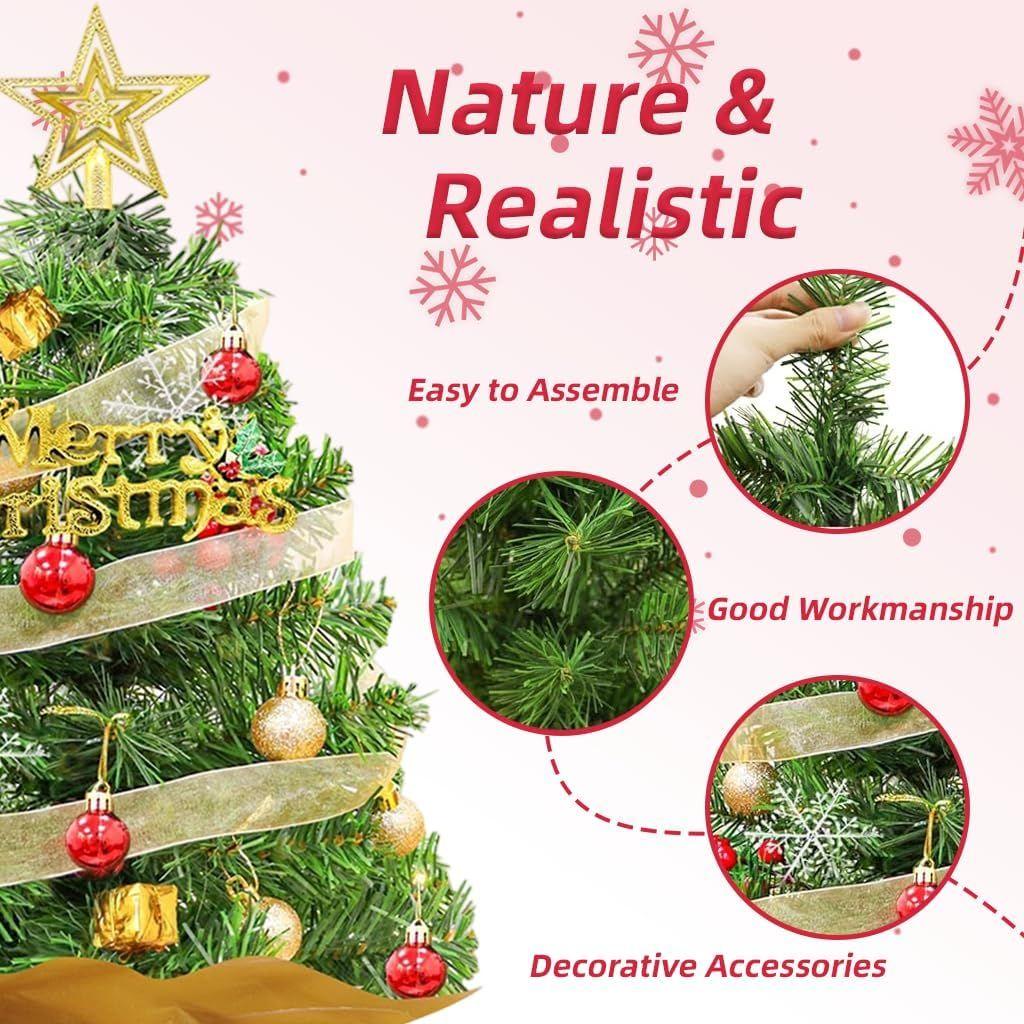 60 CM Mini Christmas Tree for Desktop Decor, Premium Mini Xmas Trees for Christmas, Office School House Restaurants Store Decoration
