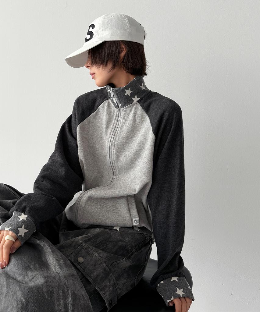 The Green Lab Star Raglan Zip-Up [Melange Gray]