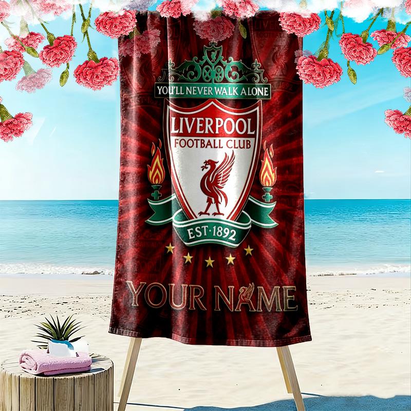 Name Custom Liverpool Football Club Print Beach Towel, Large Soft Quick Dry Towel for Beach Camping Swimming