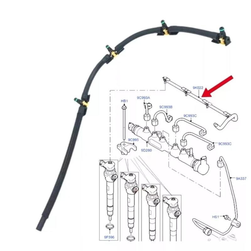 Fuel Injector Return Pipe Leak Offs and Clip LR082275, JDE38281 Fuel Overflow Hose for Select Models