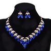Vintage exaggerated leaf necklace earrings set crystal gemstone collarbone chain women's two-piece fashion accessories