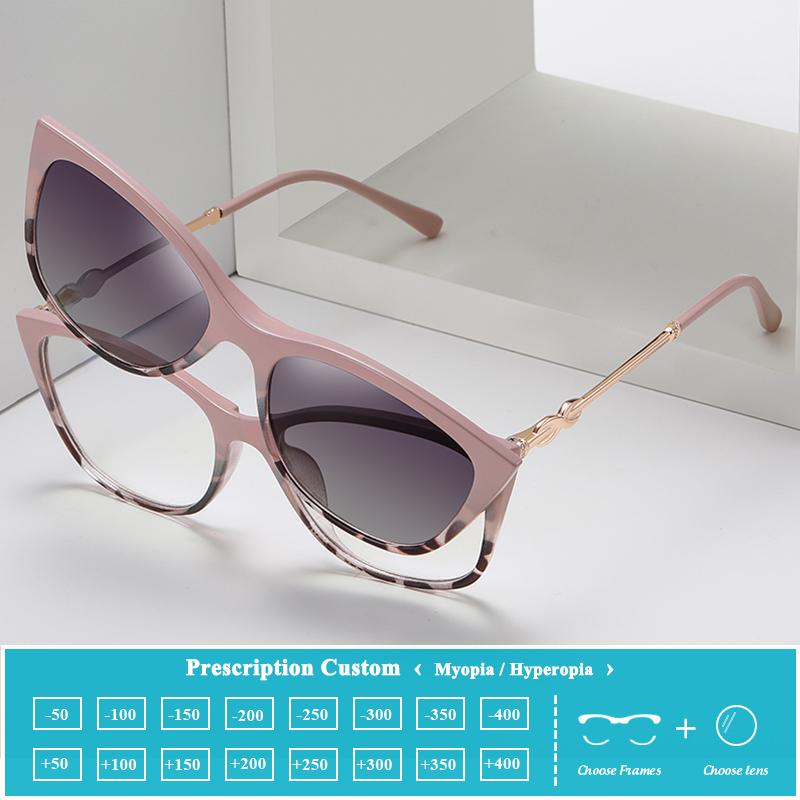 TR90 Lightweight Material Stylish Women's Cat Eye Blue Light Glasses with Custom Myopia Prescription Lens for Reading Glasses