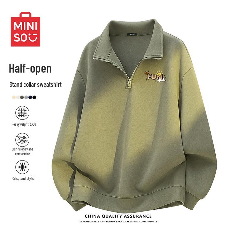 MINISO Men's Fall Casual Half-Zip Stand Collar Oversized Sweatshirt