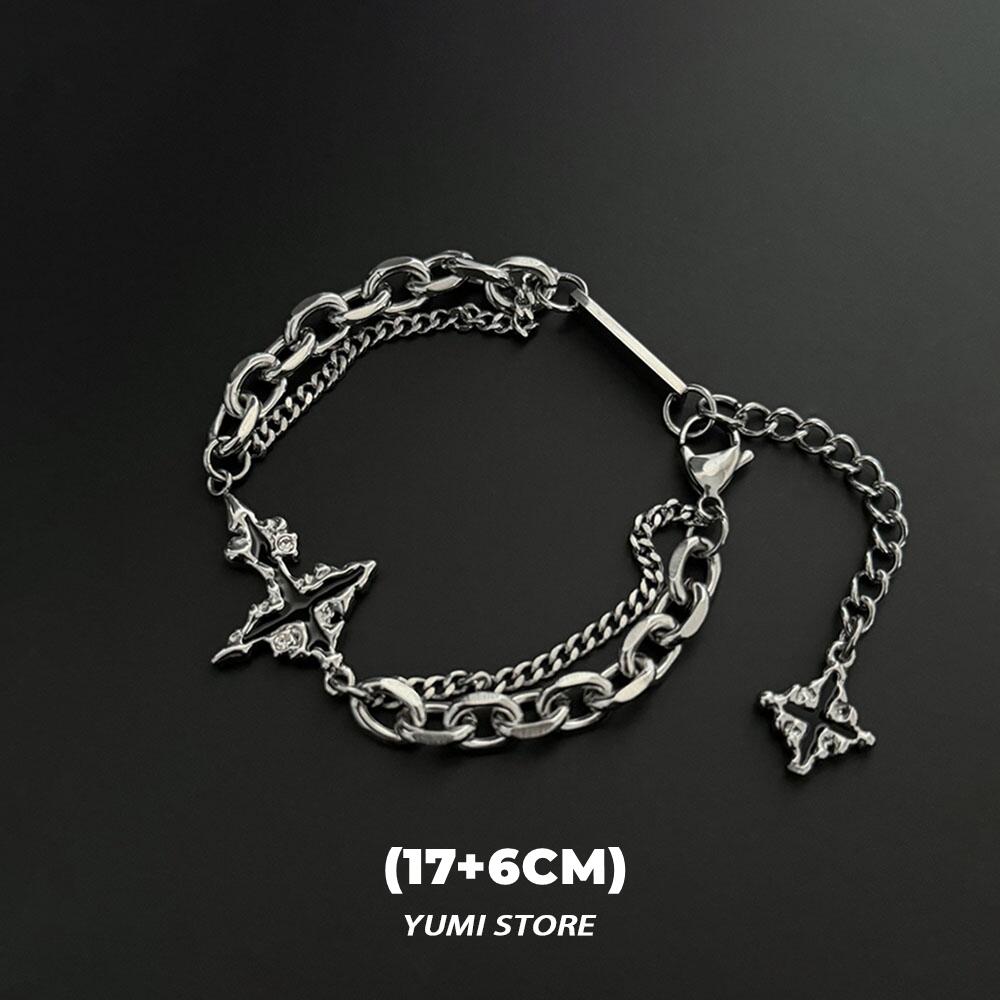 Unisex Double-Layer Titanium Steel Hip Hop Dark Cross Necklace Spliced Sweater Chain Choker  for Men And Women