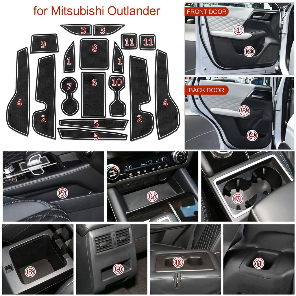 Car Gate Slot Mat for Mitsubishi Outlander 2023 + Anti-Slip Door Groove Cup Pad Interior Accessories Coaster