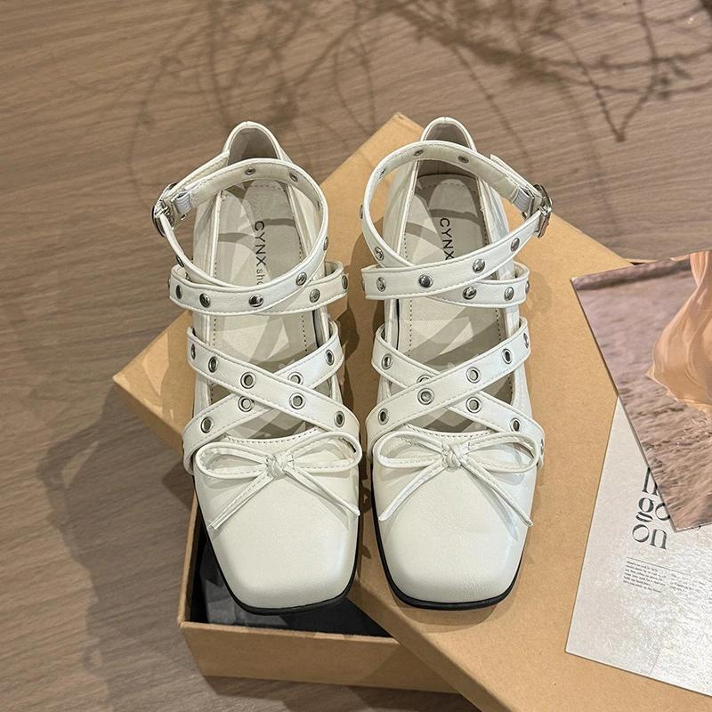 Fashion Silver bow small single shoes women's spring and summer new heightening real soft leather light mouth square head ballet shoes