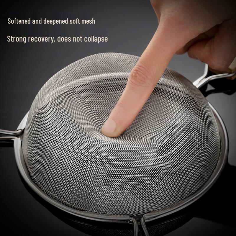 Stainless Steel Double-Ear Mesh Strainer Ladle with Wooden Handle