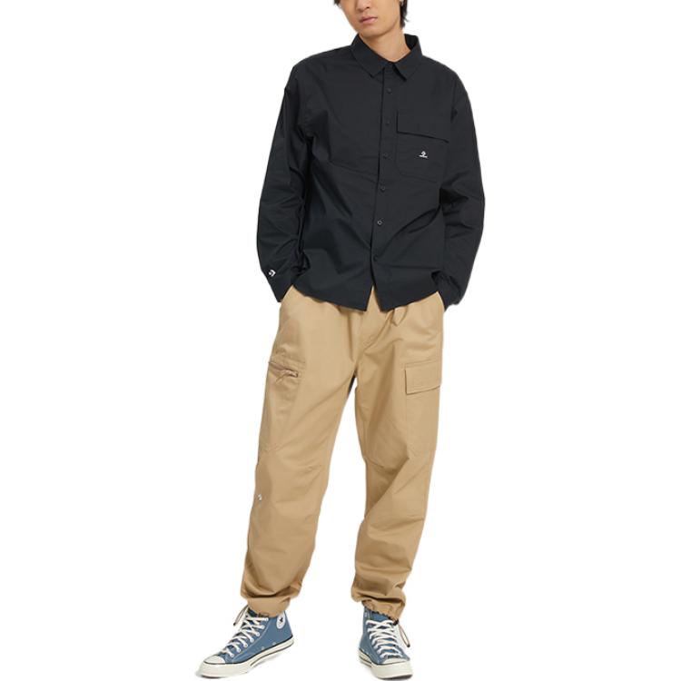 Converse Shirts Unisex Black Lapel Moderate Shirt 10023803-A01