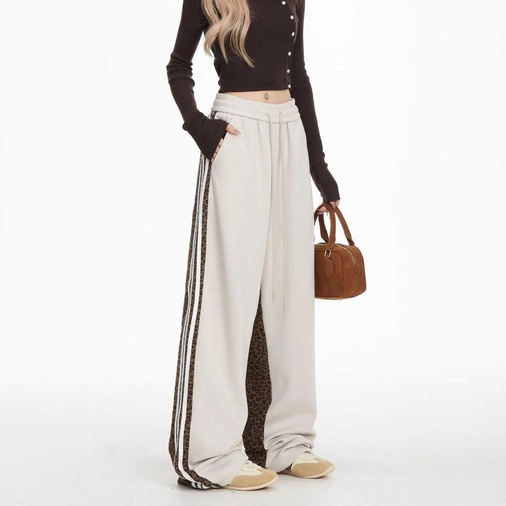 HipHop LeopardPrint Patchwork Joggers for Women  Loose Striped Athletic StraightLeg Casual Trousers