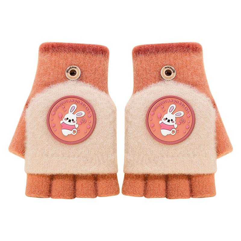 Children's Gloves Winter Warm Antifreeze Hand Knitted Half Finger Flip Cute Primary School Students Writing Children Girls Gloves