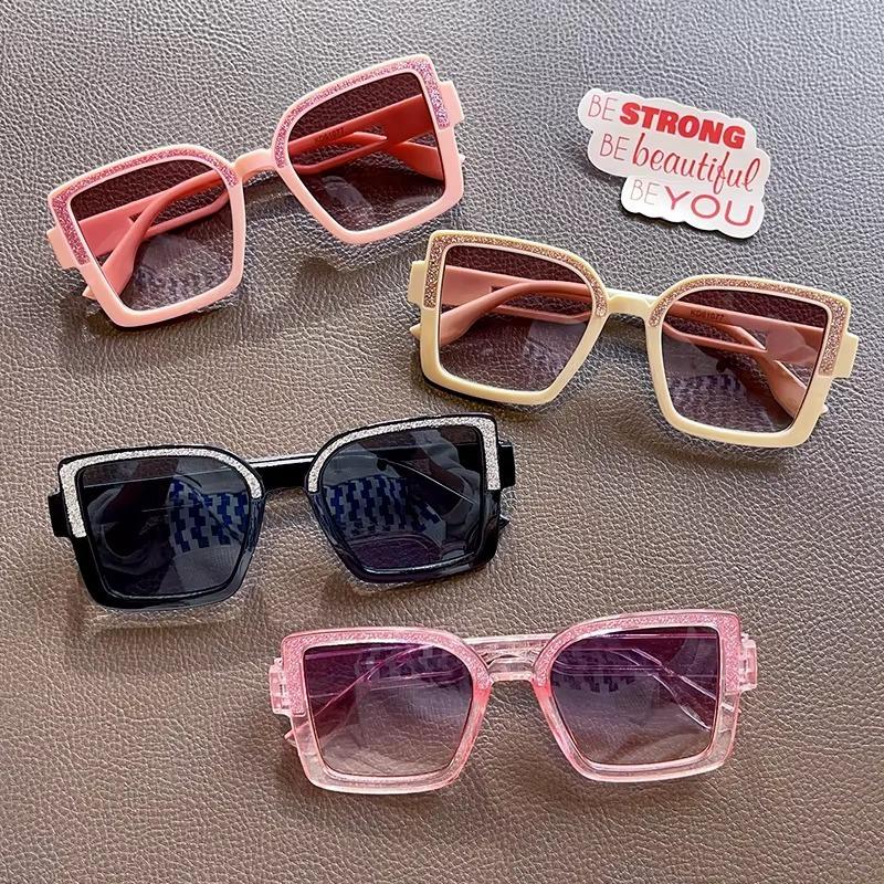 Non-polarized Fashion Square Frame Cute Animal Cartoon Sunglasses Men Women    Retro Fine Glitter Frame Outdoor Sunscreen Eyeglasses