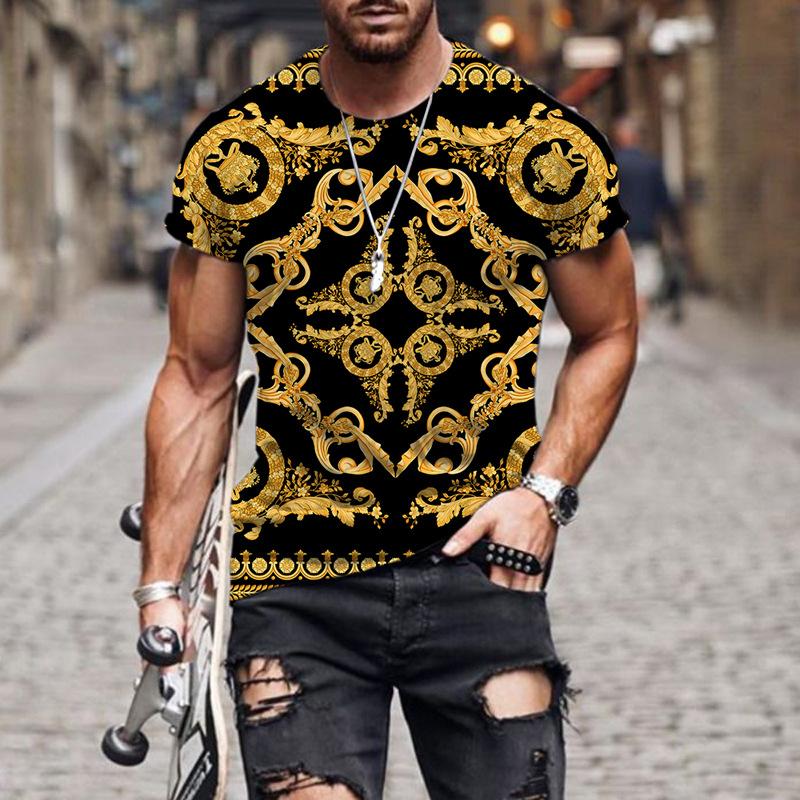 Summer Fashion Patterned Men's Comfortable Loose Daily Round Neck Short Sleeved T-shirt