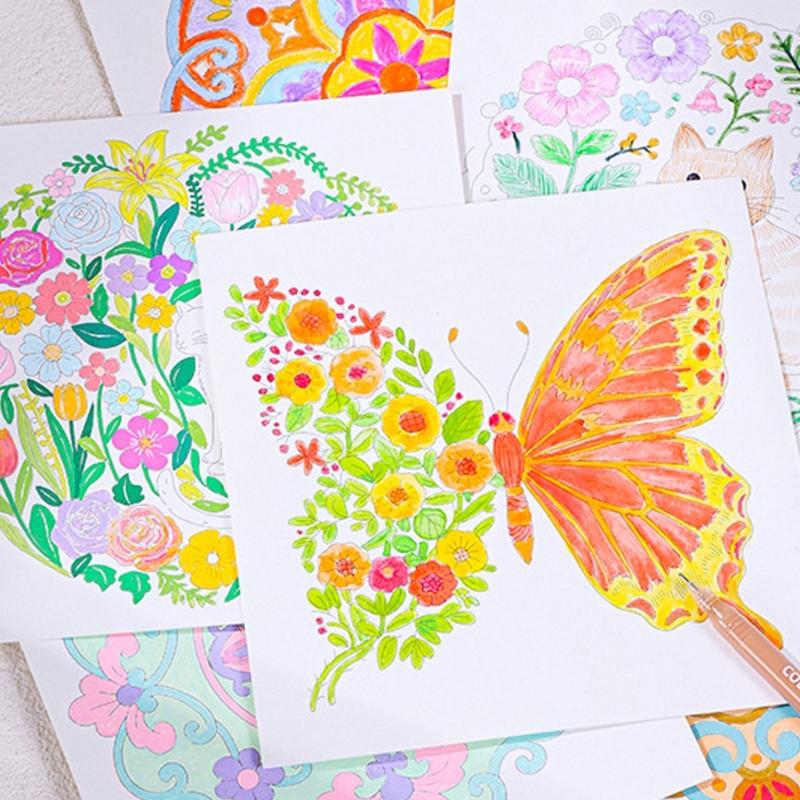 Creative Art Coloring Book 24 Sheets Pre-patterned Drawing Pad For Watercolor And Colored Pencils Acrylic Paint Marker