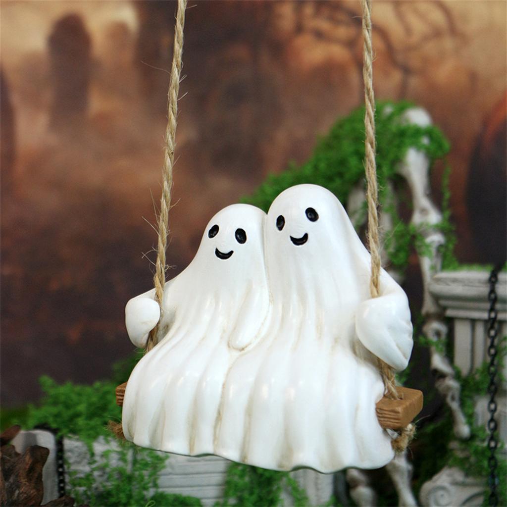 Halloween Couple Swing Ghost Statue Smile Spooky Cute Face Ghost Hanging Decor Gifts for Girlfriend Halloween Gift