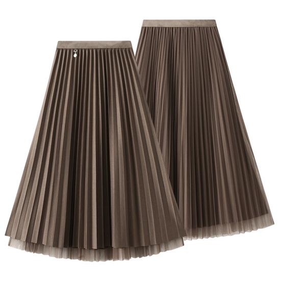 Women Midi Skirt Elastic High Waist A-Line Skirt Solid Color Double Sided Reversible Design Autumn Winter Skirt