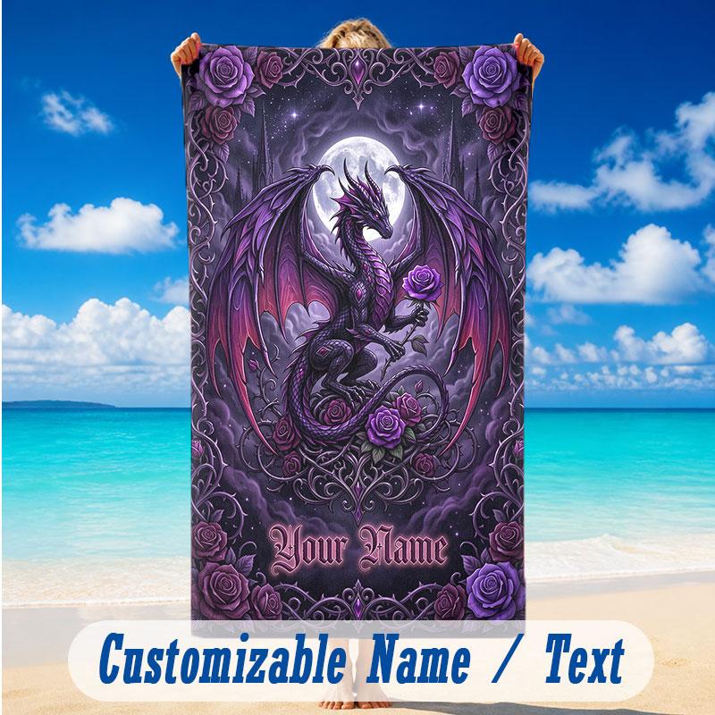 Dragon Phoenix Theme Beach Towel Personalized Custom Name & Text Soft Quick Dry Beach Towel for Swimming Travel