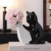Creative Black Ceramic Cat Vase Countertop Decoration Fresh Flower Hydroponic Vase Abstract Cat Dining Table Living Room Decor