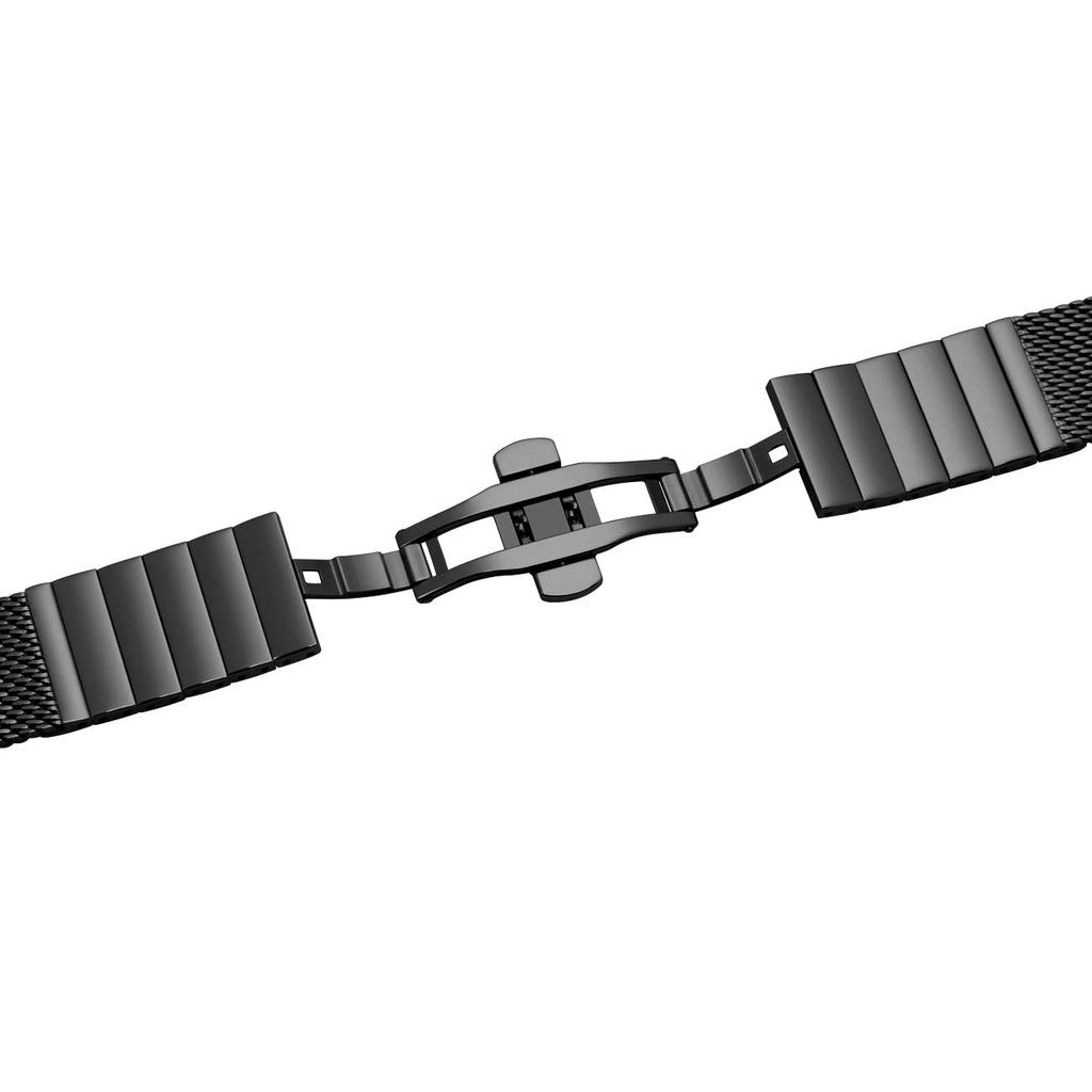 [Kai Tian] Mesh Black Belt 24mm Watch Band Wristwatch Strap Metal Band Stainless Steel Push D Buckle Replacement Strap Watch Brush Wire Mesh Band Men'