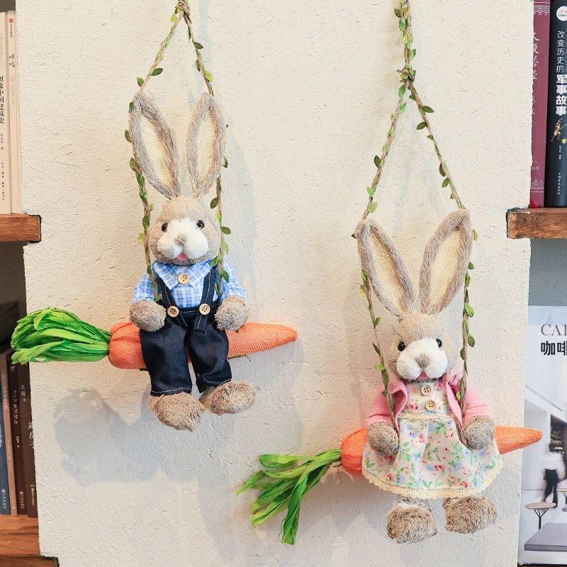 Handmade Woven Straw Rabbit Swing Ornament Rustic Boho Hanging Home Centerpiece Christmas Easter Gift For Kids Couples Cozy