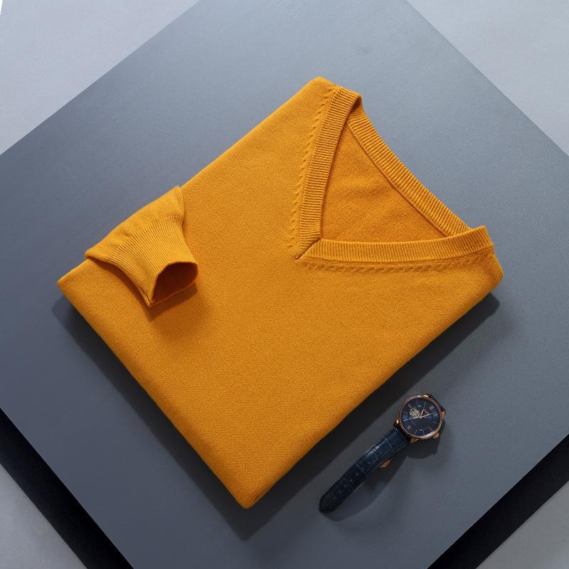 Men S V Neck Loose Fit Solid Color Long Sleeve Knit Sweater