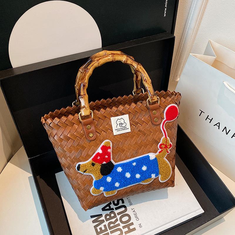 Lazy wind handmade vegetable basket, hand-woven bag, women's seaside beach vacation 2025 new light luxury style large capacity