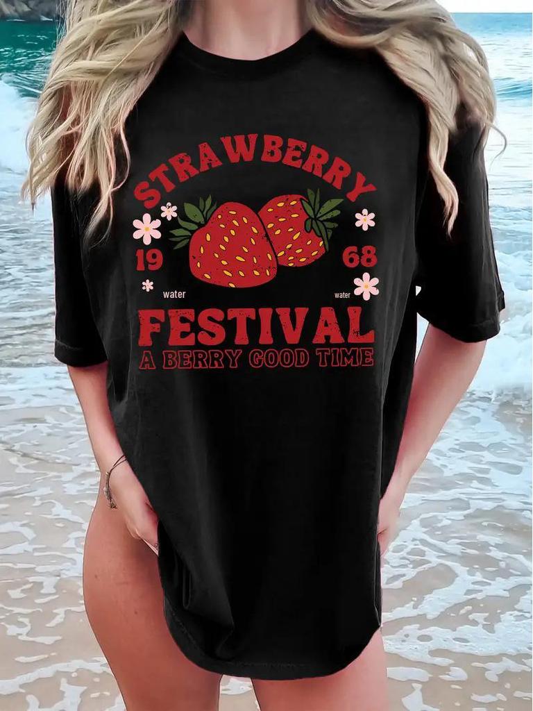 Women's Short Sleeve Cherry Print Top with Free Shipping