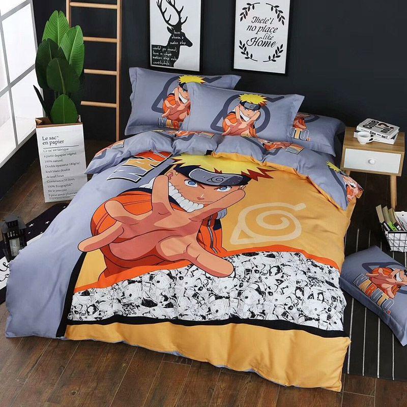Naruto Anime Bettwäsche-Set, Bettbezug und Kissenbezüge, lebendiger Retro-Stil für Schlafzimmer