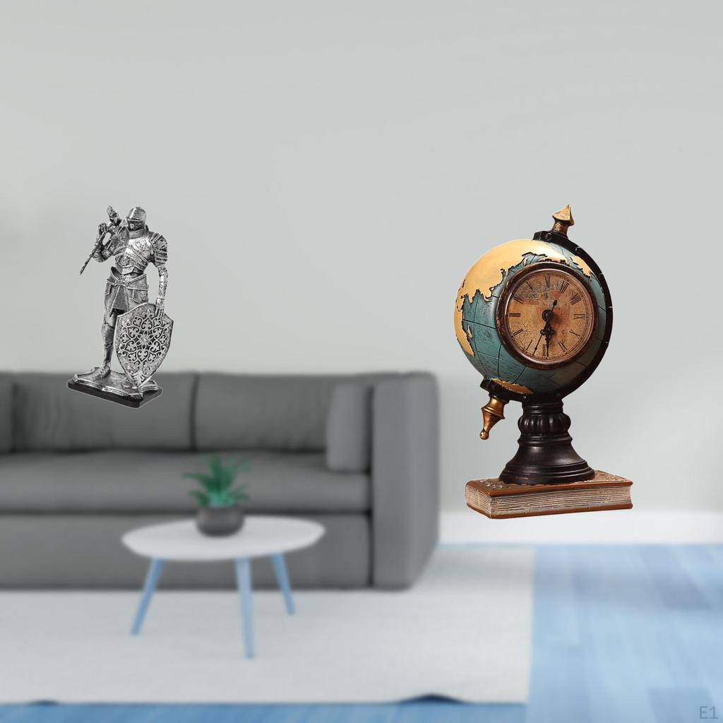 Nordic Art Knight Globe Figurine Resin Abstract Statue Modern Table Clock Ornament Sculpture for