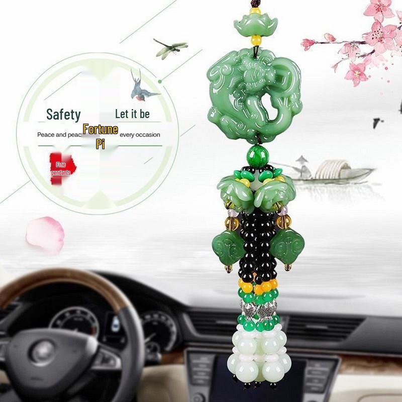 Tang Carved Rearview Mirror Ornaments - Chinese-Style Car Interior Decoration for Safe Travels