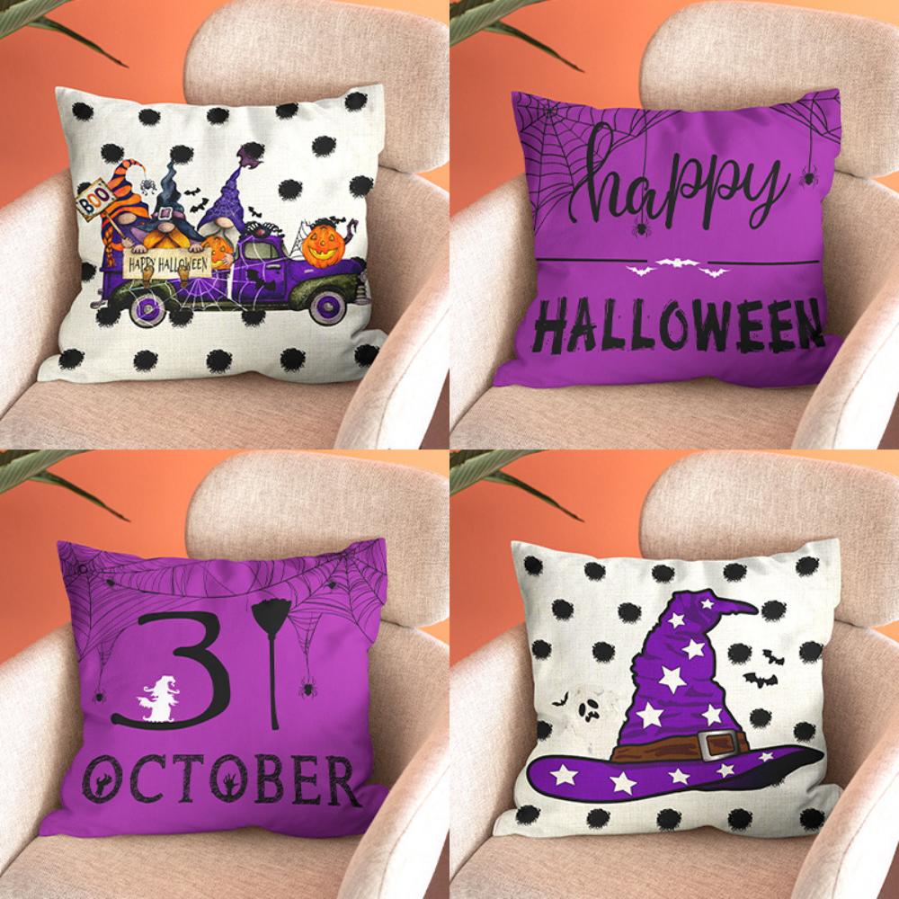 Halloween Cushion Cover 45x45 Pillowcase Pumpkin Witch hat Printed Sofa Cushions Decorative Pillowcover Home Decor Pillow cases