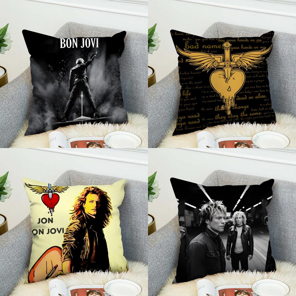 Band BBon JJovi Pillow Case For Car Sofa Decorative Home Doublesided Print Plush Square Throw Pillow Cushion Cover