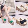 Fashion Shoes Low Rome PU Fabric Rubber Hoof Heels Low Shoes Hoof Heels Rubber Rome Fabric