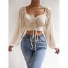 Summer Women's V-Neck Drawstring Lantern Sleeve Tight Fashion Sexy Blouse Top