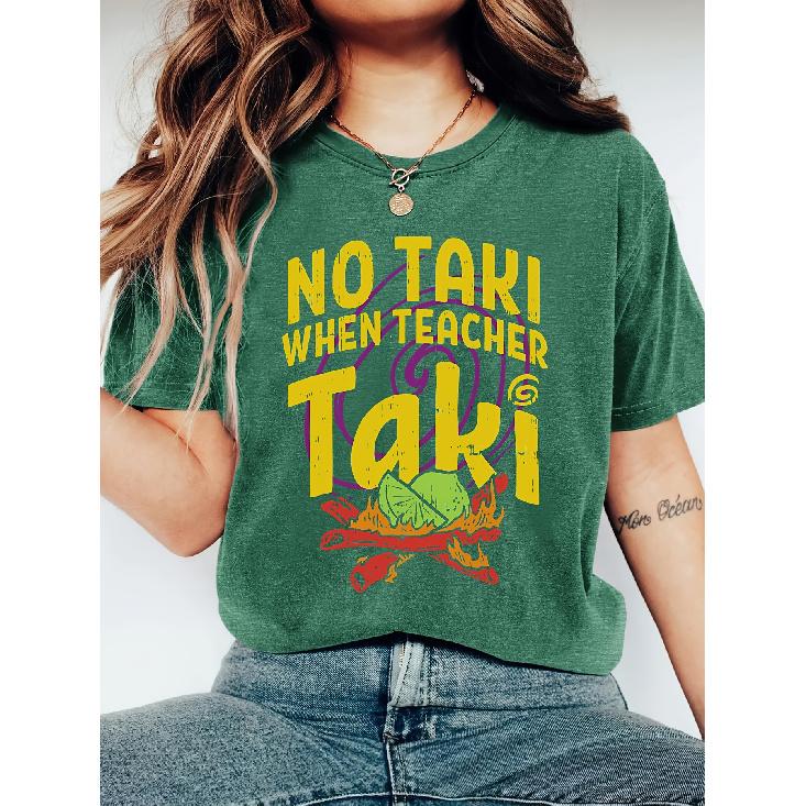 Teacher Fun Taki Slogan Lady T Shirt 2026 Funny style short-sleeve shirts for the workplace in spring and summer Teacher s casual loose-fitting S темно-зеленого