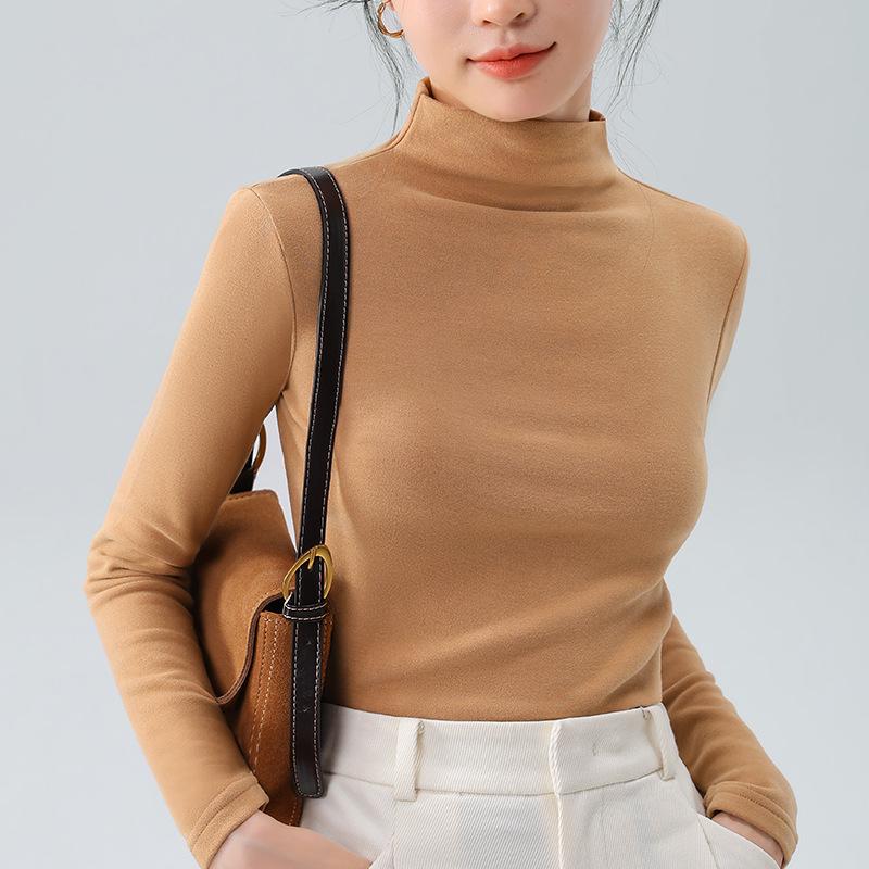 Double-sided German Velvet Base Shirt for Women New Women's Clothing with Temperament Waist-hugging and Thermal Inner Wear Solid Color Top