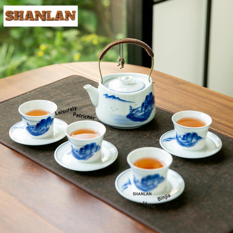Hand-painted Blue and White Landscape Teacup Japanese Tea Bowl Water Jug Tea-tasting Smelling Cup Jianzhan Master Cups Teaware