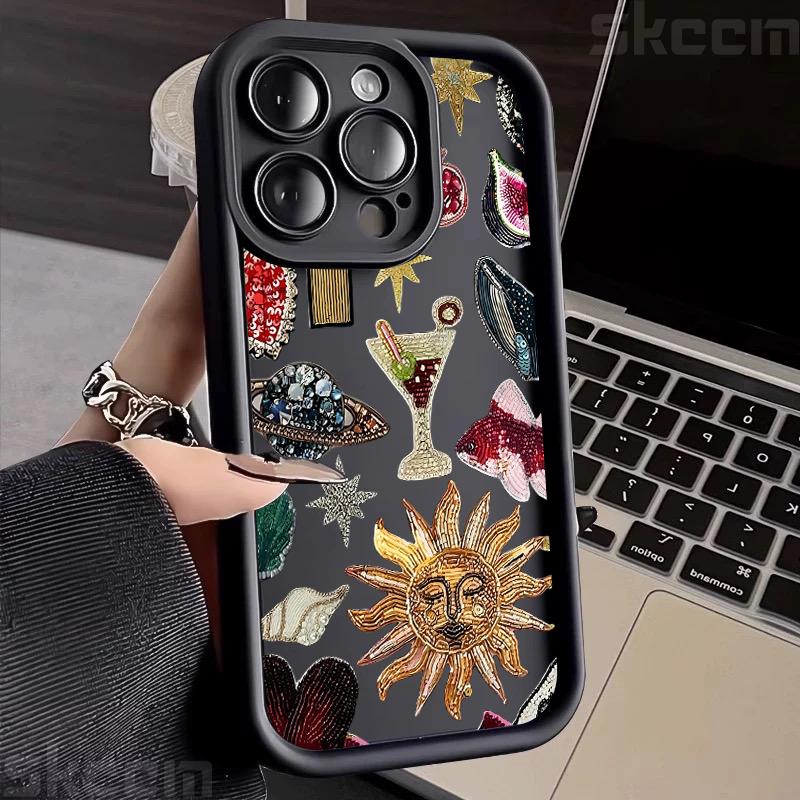 Fashion Black Collage Sun Pattern Eye Design Case For Samsung Galaxy S25 S24 S23 S22 S21 Ultra Plus S20 FE A55 A54 A15 A35 Cover