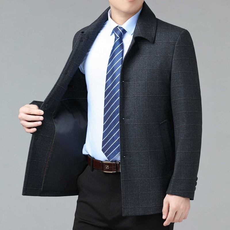 Herbst- und Winter-Kaschmirjacke Herren Business Casual geknöpftes Woll-Oberteil Mittelalterliche und ältere Revers-Väterjacke