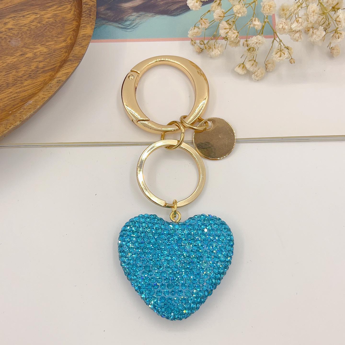 Trendy Heart-Shaped Rhinestone Keychain - Crystal Keyring & Bag Pendant with Polymer Clay Finish