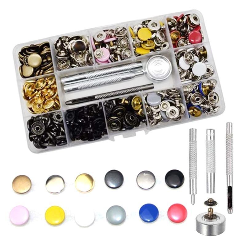 B0KB 120 Sets Metal Buttons Leather Crafts Fasteners 12 Assorted Colors
