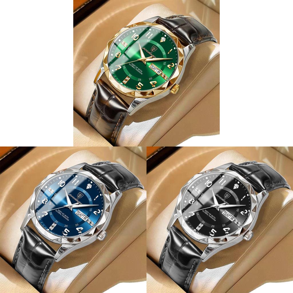 Swiss Mens Quartz Watch With Leather Strap And Luminous Dial For Casual Wear