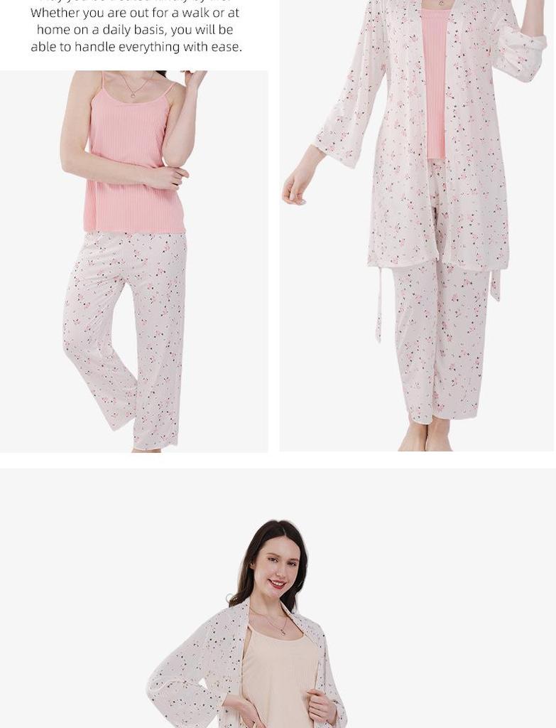 Summer 2026 Floral Women's Pajamas Three-Piece Set Long Sleeve – Wearable Outdoors, In Stock