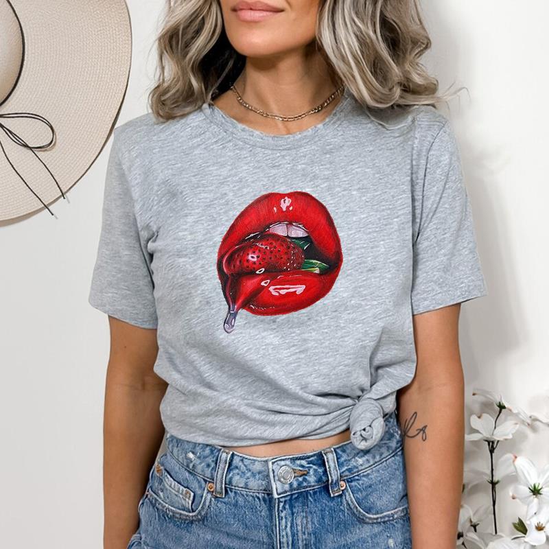 Grafik-T-Shirt mit Aufdruck, Kleidung, Lippe, lustiges Aquarell, süßes Sommer-Top, Damen-T-Shirt, lässig, Damenmode, kurzärmeliges T-Shirt