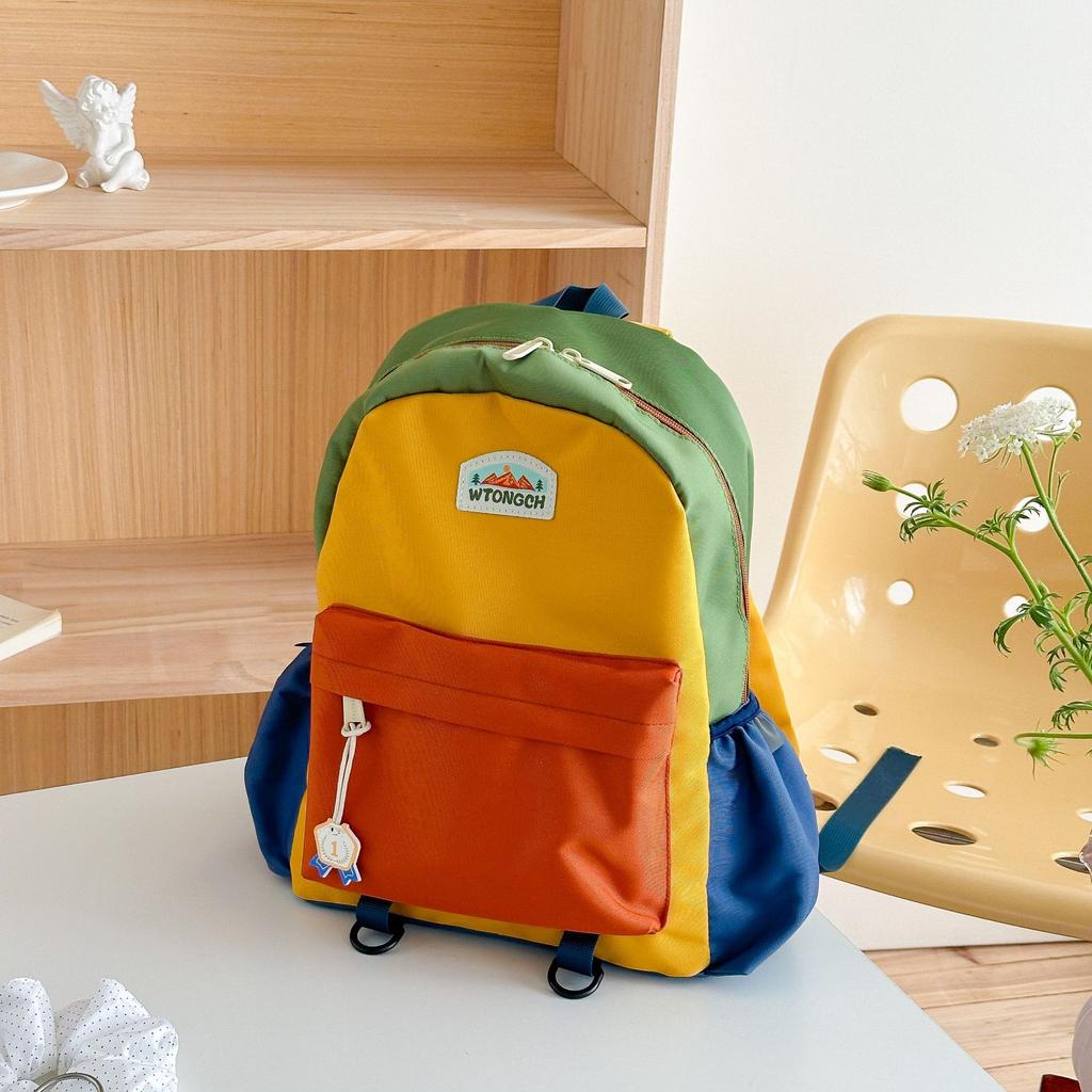 New Color Block Kids Backpack Lightweight Kindergarten School Bag For Boys Girls Travel Outdoor Leisure
